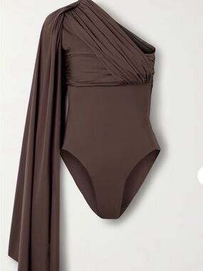 One-Shoulder Brown Draped Bodysuit